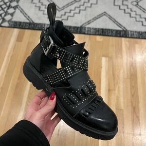 Alexander McQueen Black Ankle Boots with Gold Studs